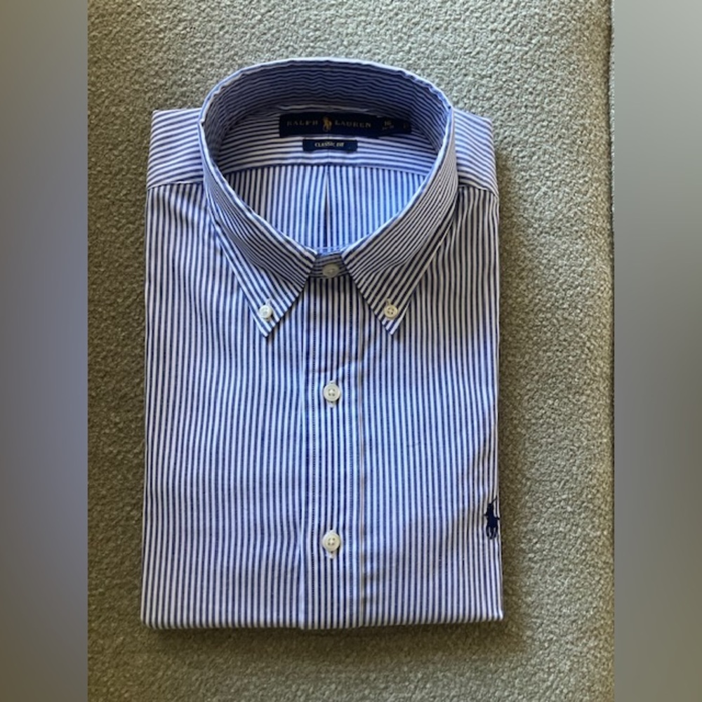 NWT Ralph Lauren Men's Blue and White Striped Shirt